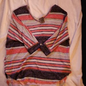 New Directions Colorful Striped V-Neck Sweater